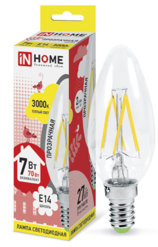 Лампа светодиодная LED-СВЕЧА-deco 7Вт 230В Е14 630Лм прозрачная с гарантией 2 года